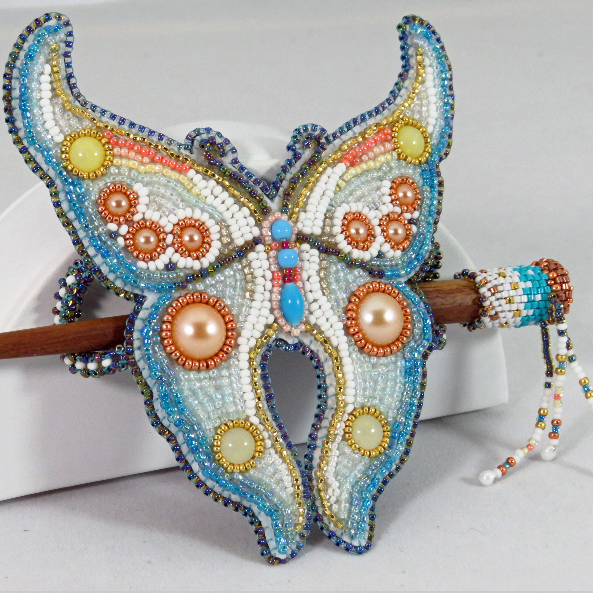 Art Nouveau bead embroidered Butterfly Barrette by Bonnie Van Hall