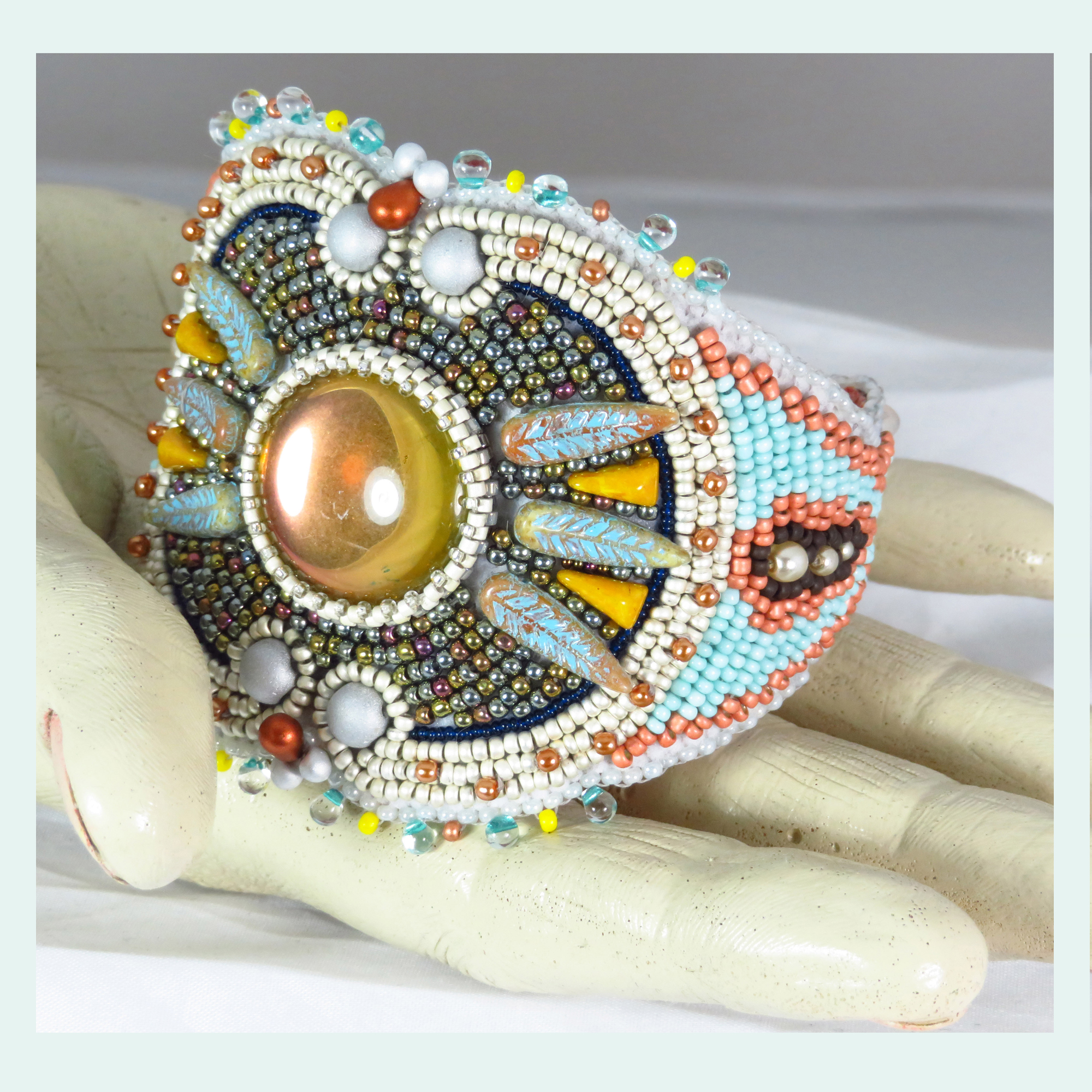South American style bead embroidery bracelet  by Bonnie Van Hall