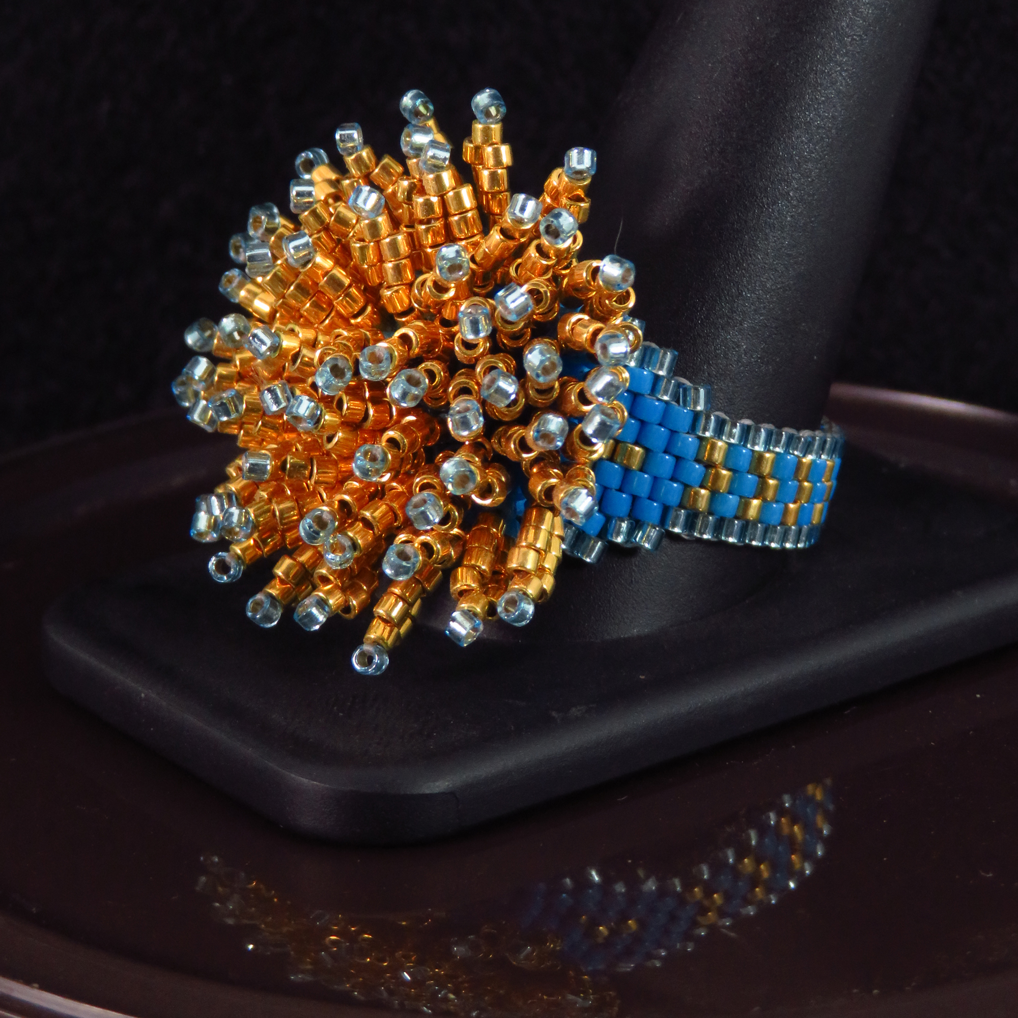 Beaded Flower Puff Ring by Bonnie Van Hall