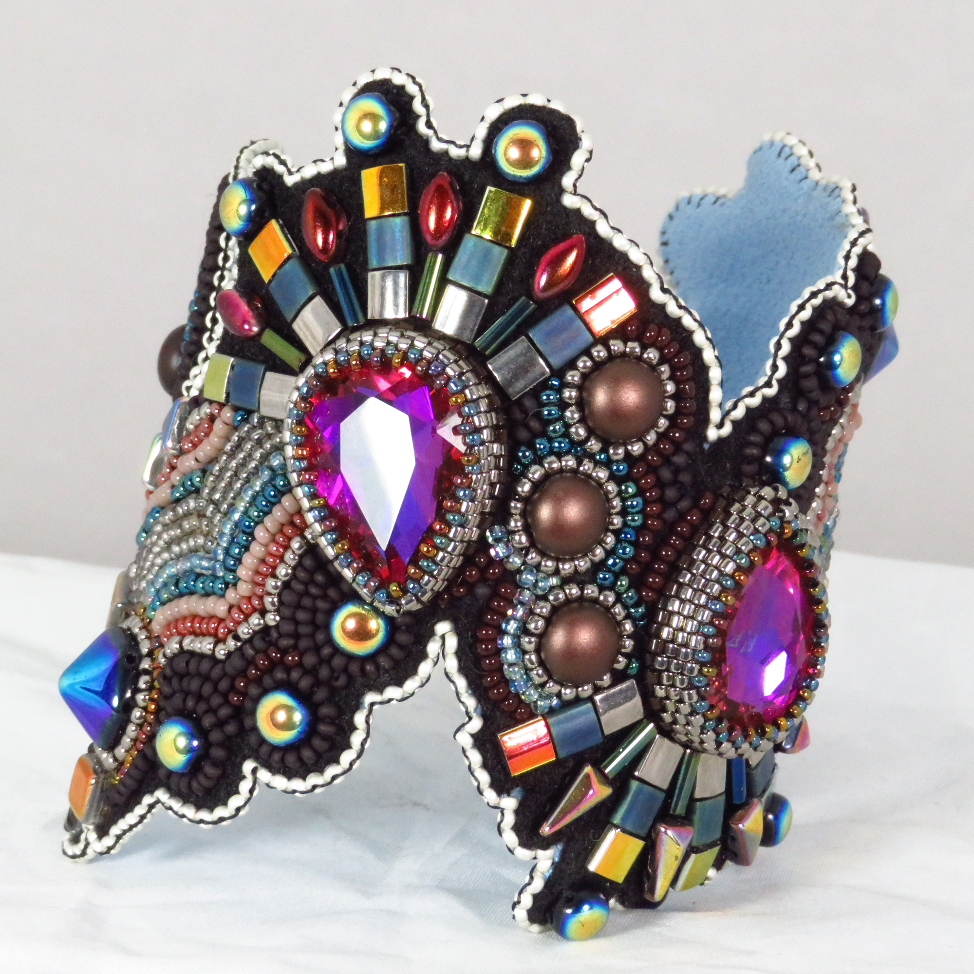 Art Nouveau Crystal bead embroidered cuff bracelet by Bonnie Van Hall