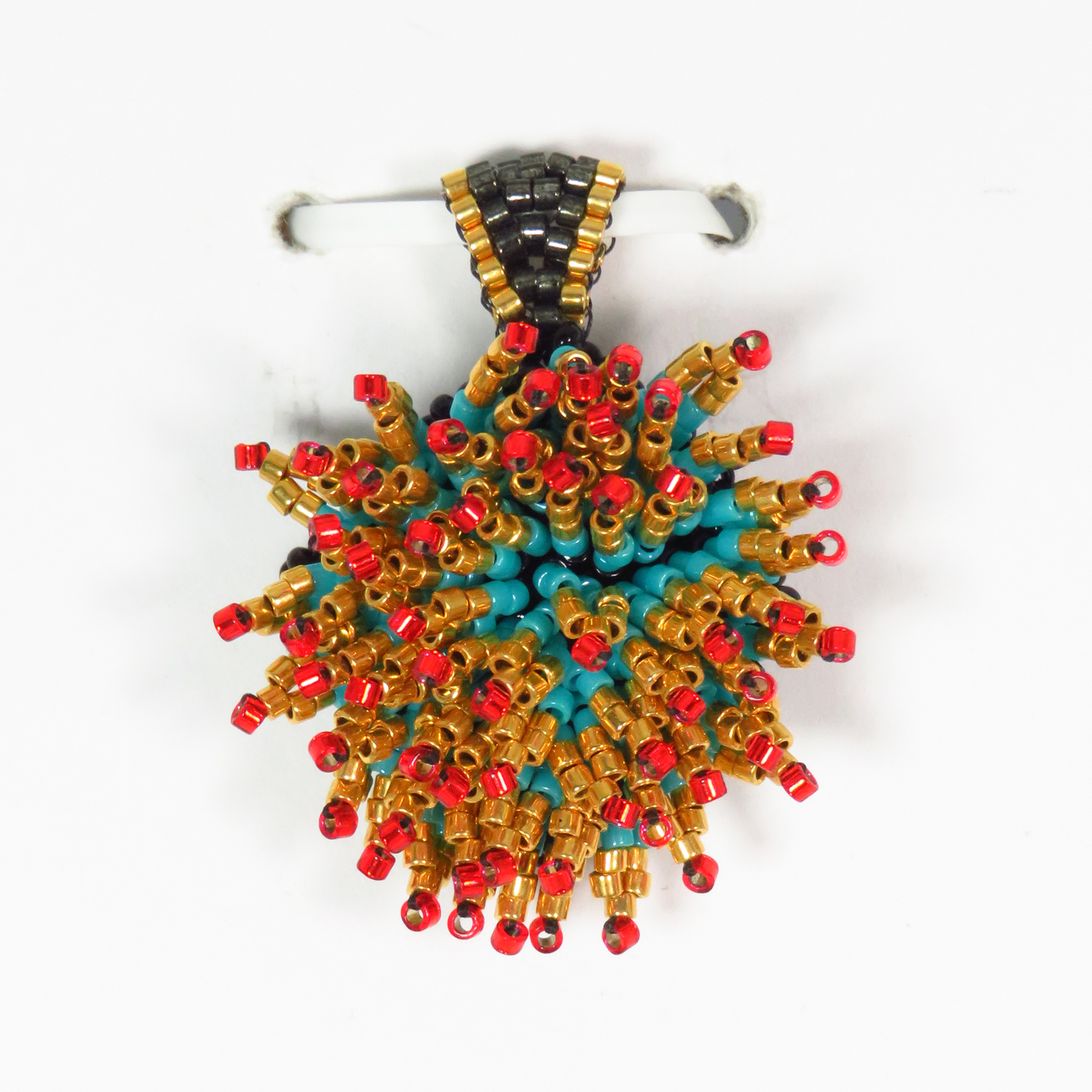 Spiky flower puff beaded pendant by Bonnie Van Hall