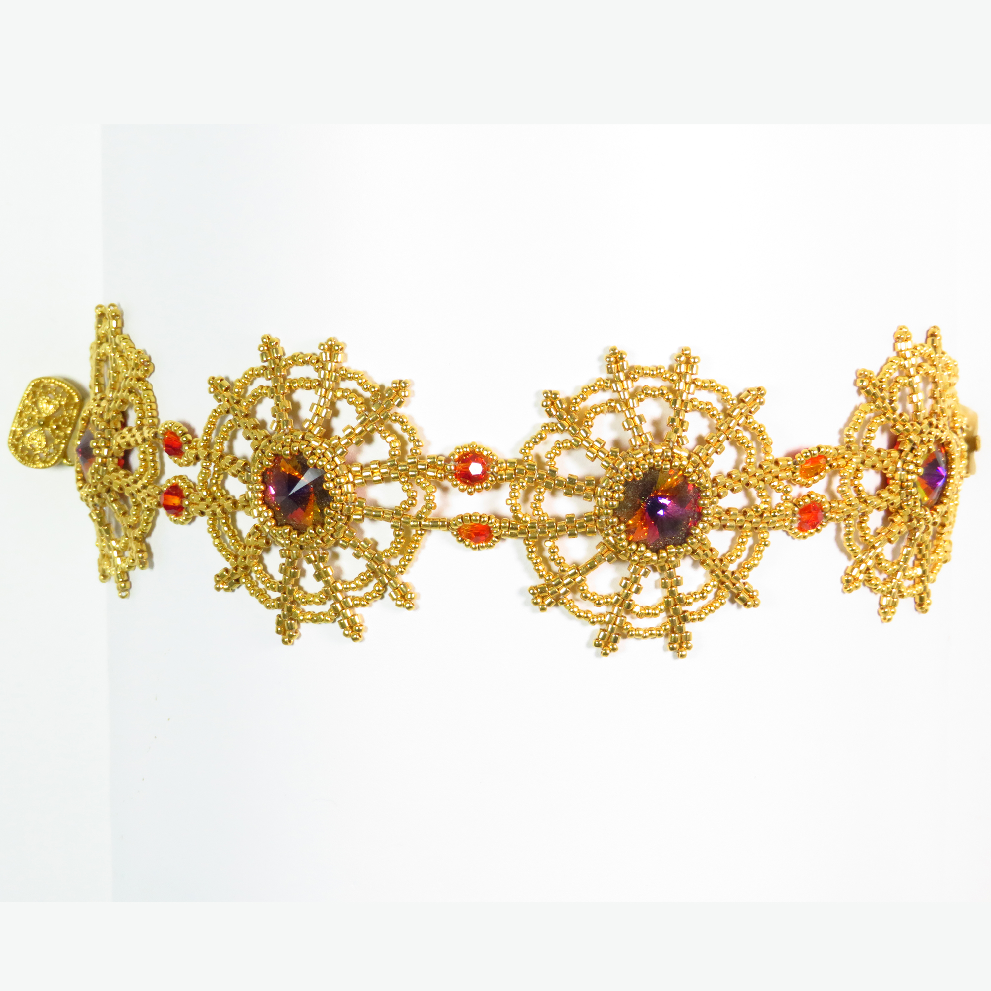 24K Gold radial spokes netting beaded bracelet by Bonnie Van Hall