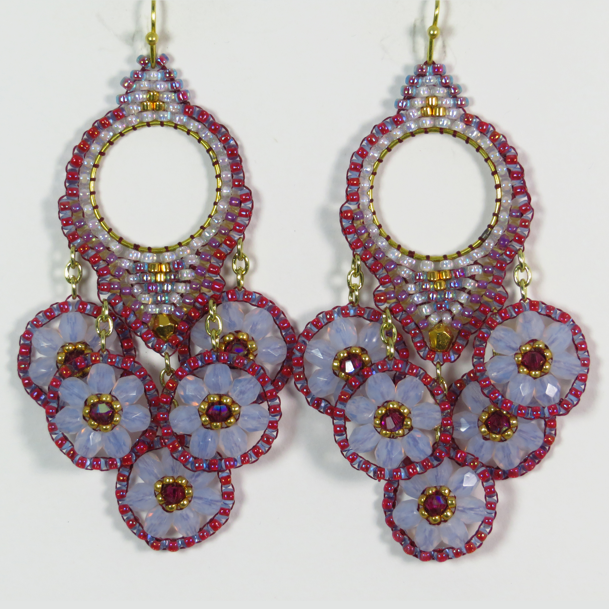 Lavender beaded chandelier dangle earrings by Bonnie Van Hall